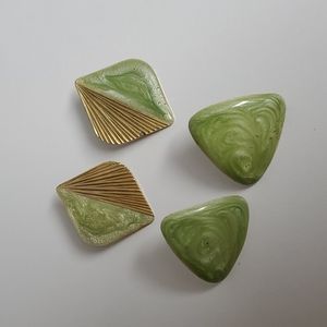 Vintage green and gold tone bundle of pierced ear earrings